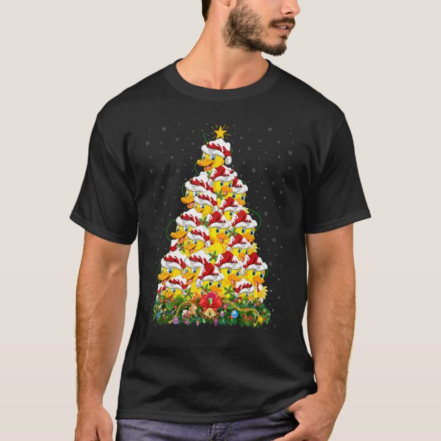 Duck Bird   Xmas Lights Santa Duck Christmas Tree T-Shirt (Front)