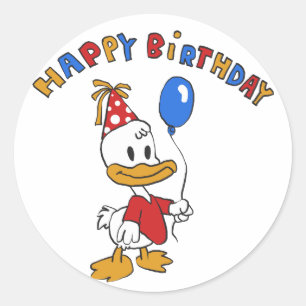 Duck birthday cartoon choose background colour classic round sticker
