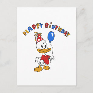 Duck birthday cartoon   choose background colour postcard