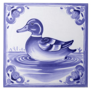 Duck Blue and White European Folk Animal Art Ceramic Tile