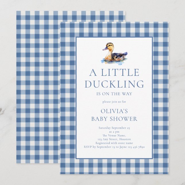 Duck Blue Gingham Baby Shower Invitation (Front/Back)