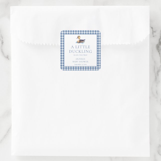 Duck Blue Gingham Baby Shower Square Sticker (Bag)