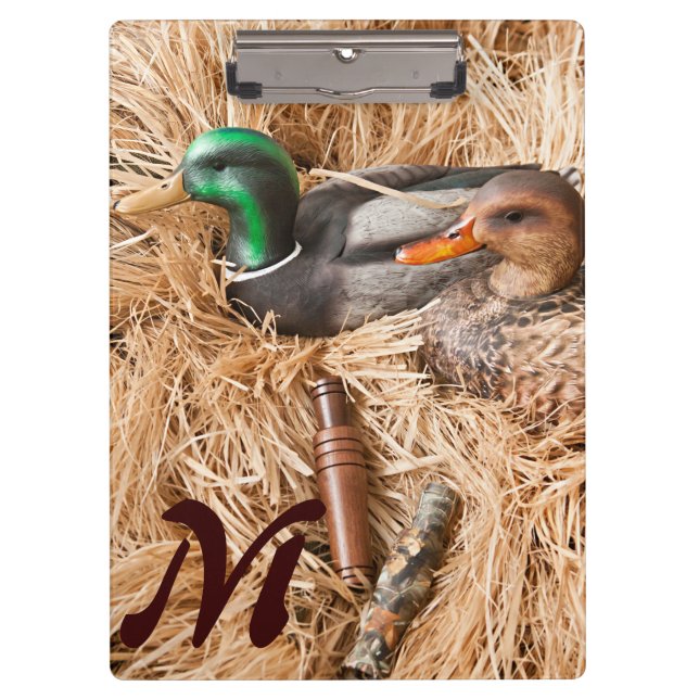 Duck Call Mallard Drak Monogram Initial Clip Board (Front)