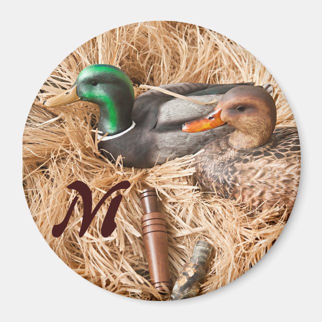 Duck Call Mallard Drake Monogram Initial Magnet (Front)