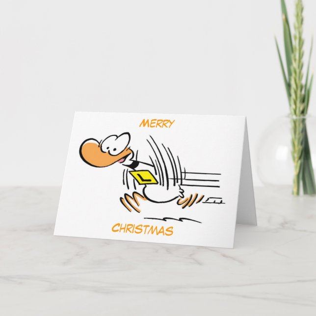 Duck Cartoon Merry Christmas Holiday Card (Front)