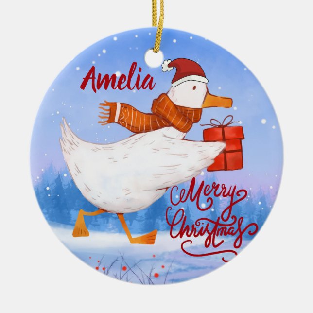 Duck christmas ceramic ornament (Front)