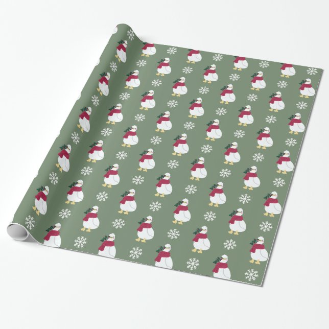 Duck Christmas Gift Wrap, Funny Wrapping Paper (Unrolled)