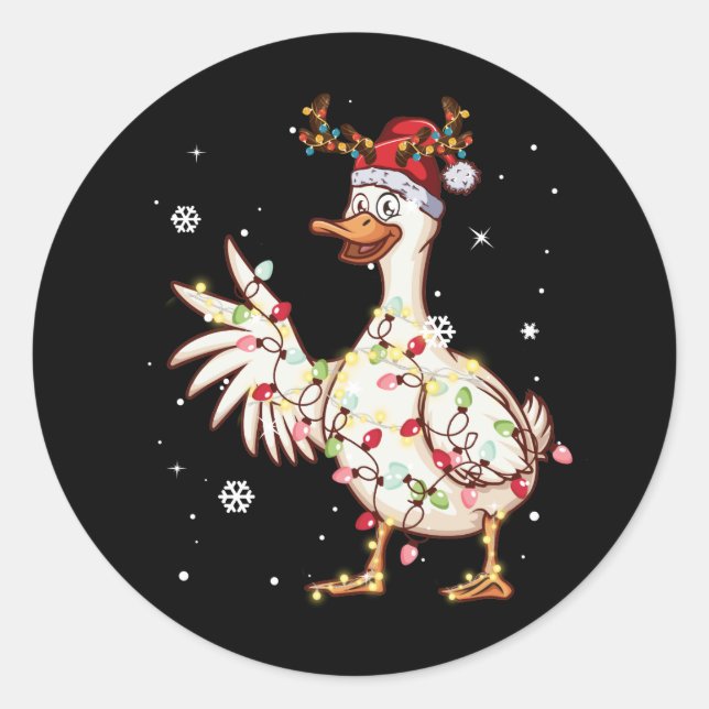 Duck Christmas Tree Reindeer Christmas Lights Classic Round Sticker (Front)