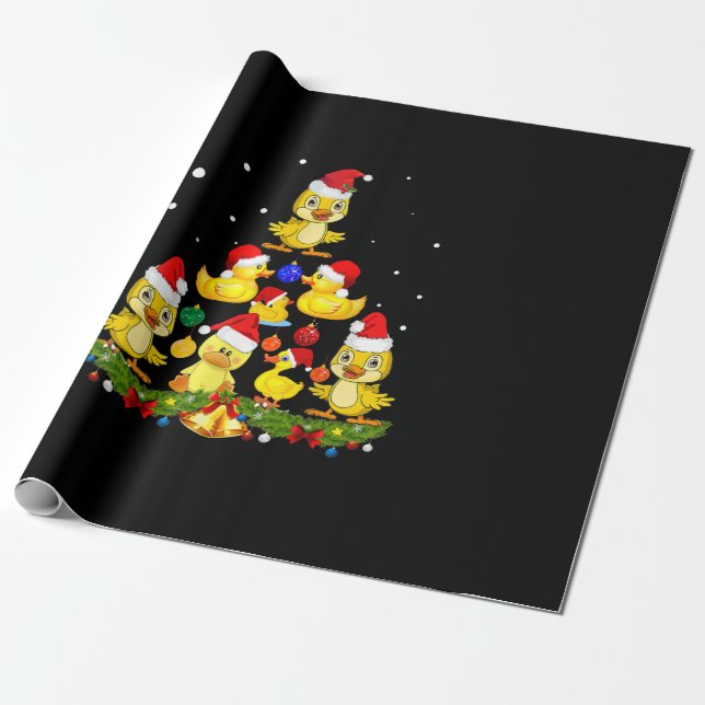 Duck Christmas Tree Wrapping Paper (Unrolled)