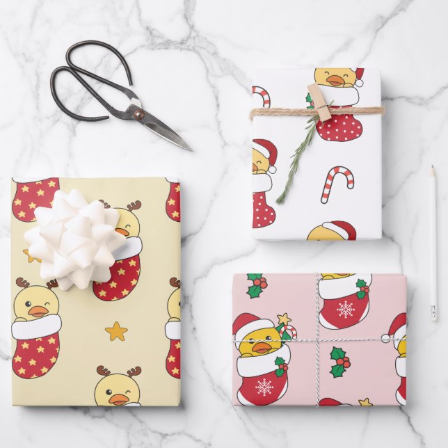 Duck Christmas Winter Animals Holiday Ducks Wrapping Paper Sheet (Front)