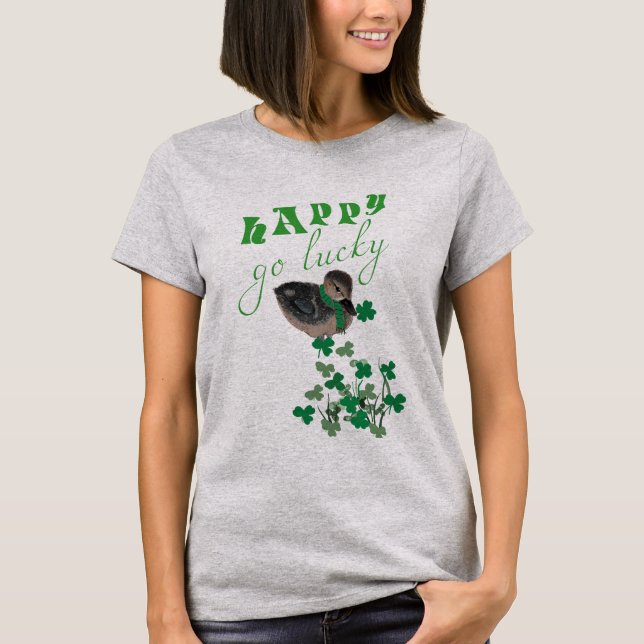 Duck Clover Happy Go Lucky St Patrick's Day Womens T-Shirt (Front)