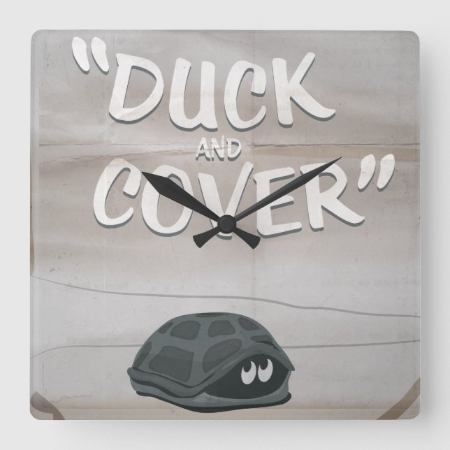 Duck & Cover Square Wall Clock (Front)