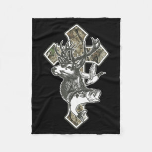 Duck Deer Dove Camo Cross Christian Hello Hunting Fleece Blanket