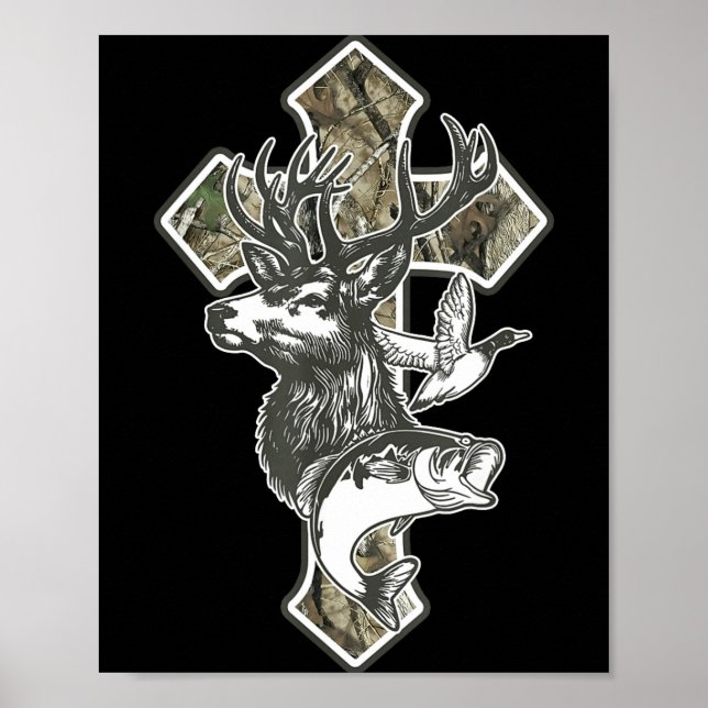 Duck Deer Dove Camo Cross Christian Hello Hunting  Poster (Front)