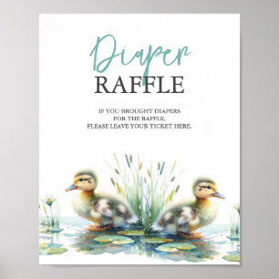 Duck Diaper Raffle Baby Shower Blue Poster