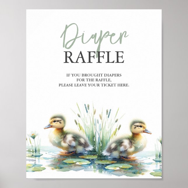 Duck Diaper Raffle Baby Shower Sign Green (Front)