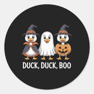 Duck Duck Boo Funny Duck Pumpkin Retro Men Women H Classic Round Sticker