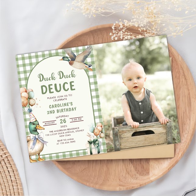 Duck Duck Deuce Balloon 2nd Birthday Photo Invitation (Creator Uploaded)
