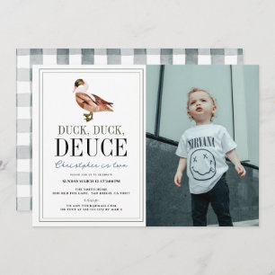 Duck Duck Deuce Classic Boy Photo 2nd Birthday Invitation