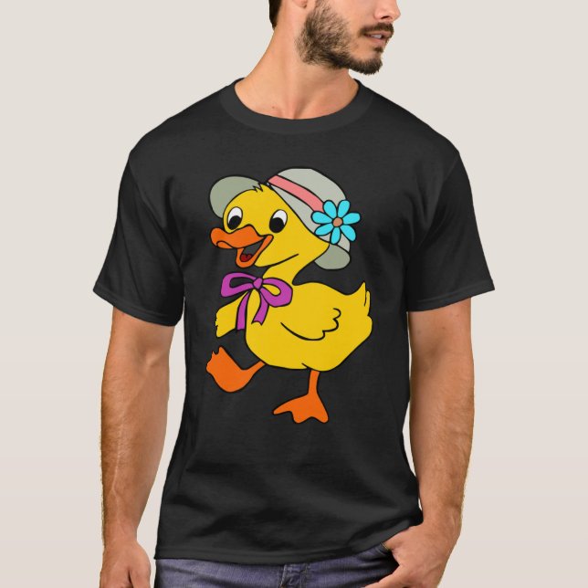 DUCK DUCKLING HAT RIBBON EASTER DUCK GOOSE BIRD T-Shirt (Front)