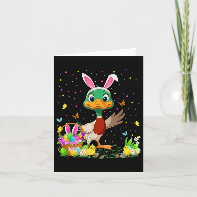 Duck Easter Egg Hunt Bunny Ear Duck Happy Easter  Card (Front)
