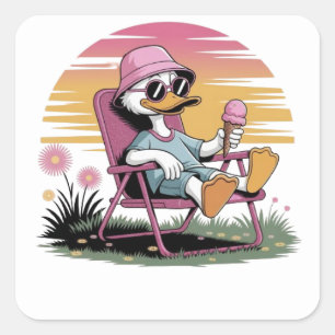 Duck eating summer ice-cream square sticker