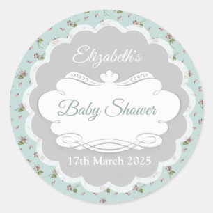 Duck egg blue floral baby shower classic round sticker