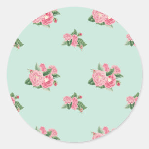 Duck egg blue floral classic round sticker