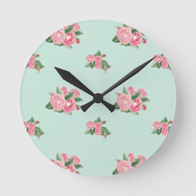 Duck egg blue floral clock (Front)
