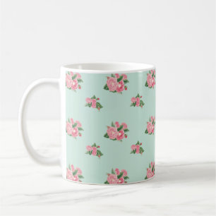 Duck egg blue floral coffee mug