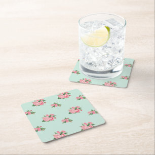 Duck egg blue floral square paper coaster
