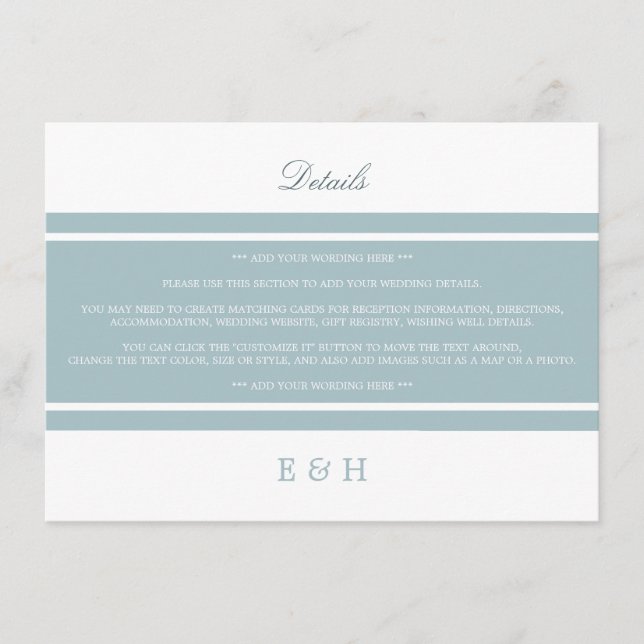 Duck Egg Blue Modern Wedding Detail Enclosure Card (Front)