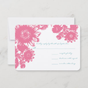 Duck Egg Blue & Pink Vintage Flower Wedding RSVP