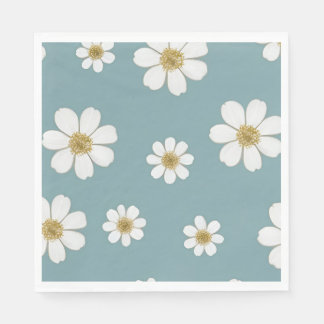 Duck Egg Blue with Daisies, Original Pattern  Napkin