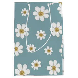 Duck Egg Blue with Daisies Pattern Medium Gift Bag