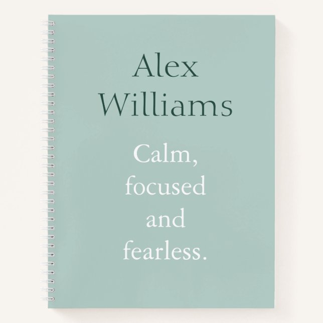 Duck Egg Calm Quote Personalised Name Notebook (Front)