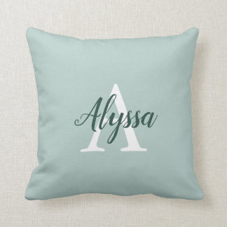 Duck Egg Green Monogram Script Throw Pillow