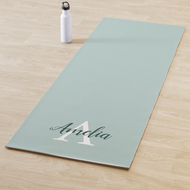 Duck Egg Green Monogram Script Yoga Mat (In Situ)