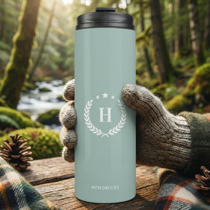 Duck Egg Green Monogram Stylish Modern Minimalist Thermal Tumbler