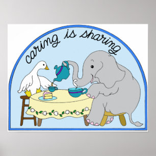 Duck & Elephant Caring & Sharing Tea Party Poster