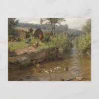 Duck Family at the Weir by Carl Jutz