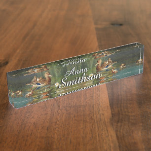 Duck Family Duckling Waterlily Pond Name Plate