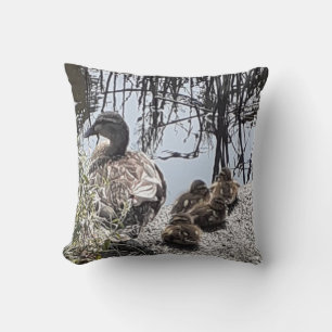 Duck family on the canal throw cushion. cushion