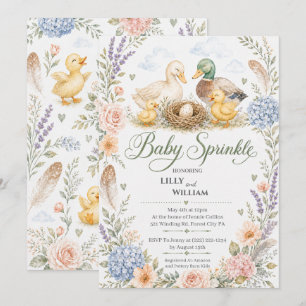 Duck Family Two Sibling Baby Sprinkle Invitation