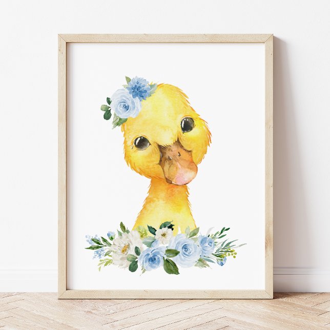 Duck, Farm Animals, Blue Flowers, Boy Nursery Poster (Creator Uploaded)