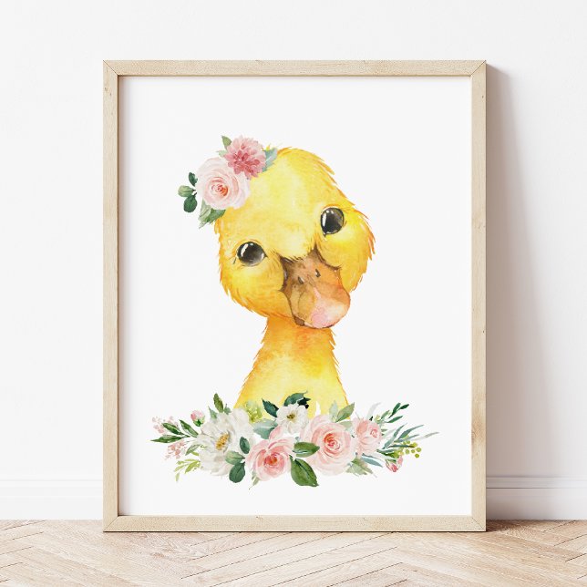 Duck, Farm Animals, Pink Flowers, Girl Nursery Photo Print (Creator Uploaded)
