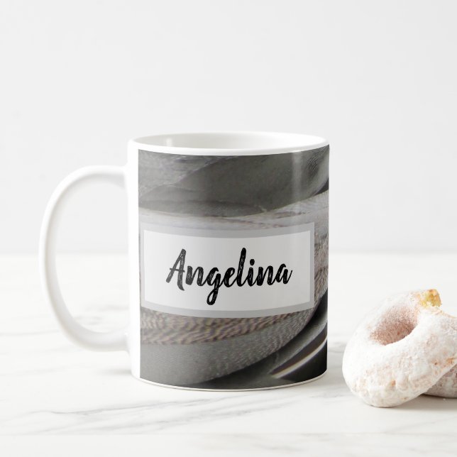 Duck Feather Photo Modern Black Grey Nature Coffee Mug (With Donut)
