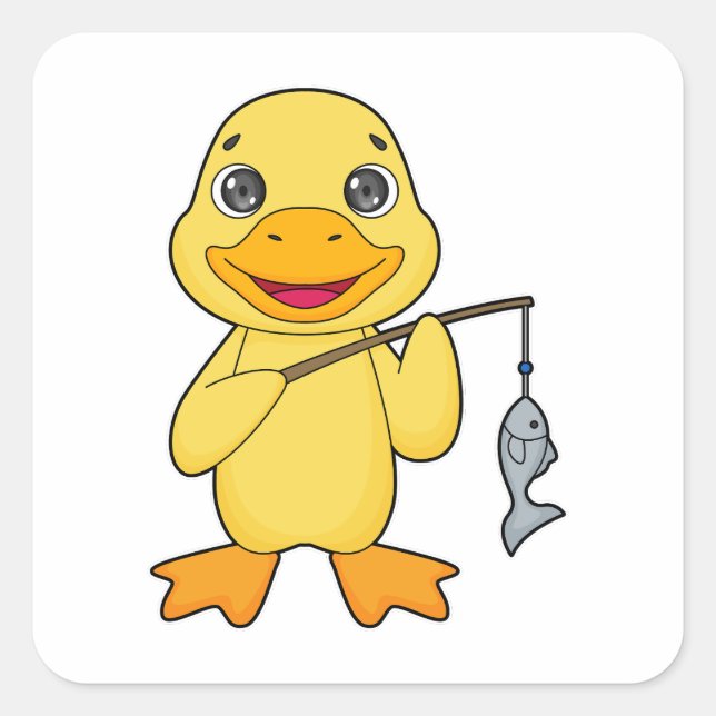 Duck Fishing Fisher Finshing rod Square Sticker (Front)
