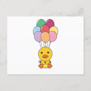 Duck Flies Up With Colourful Balloons Postcard