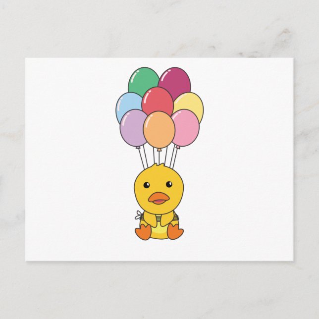 Duck Flies Up With Colourful Balloons Postcard (Front)